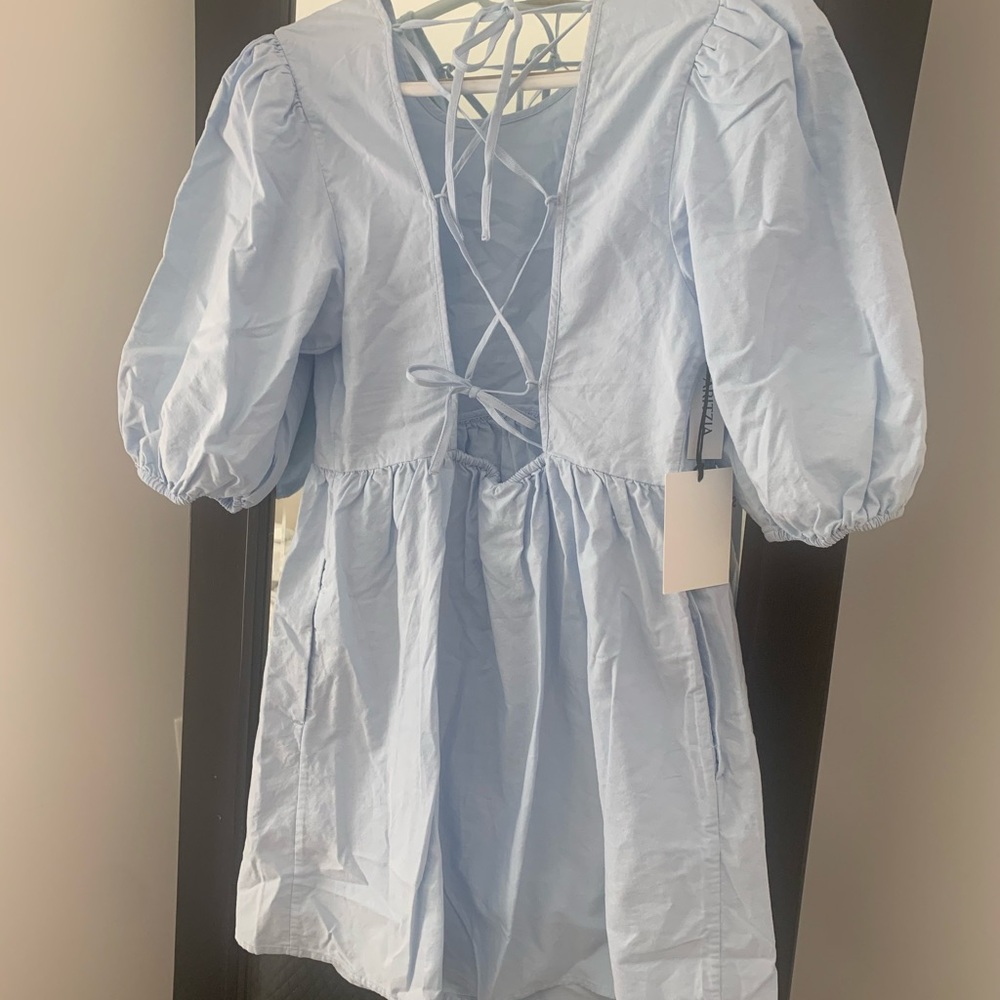 Aritzia Blue Dress w/ Puff Sleeves